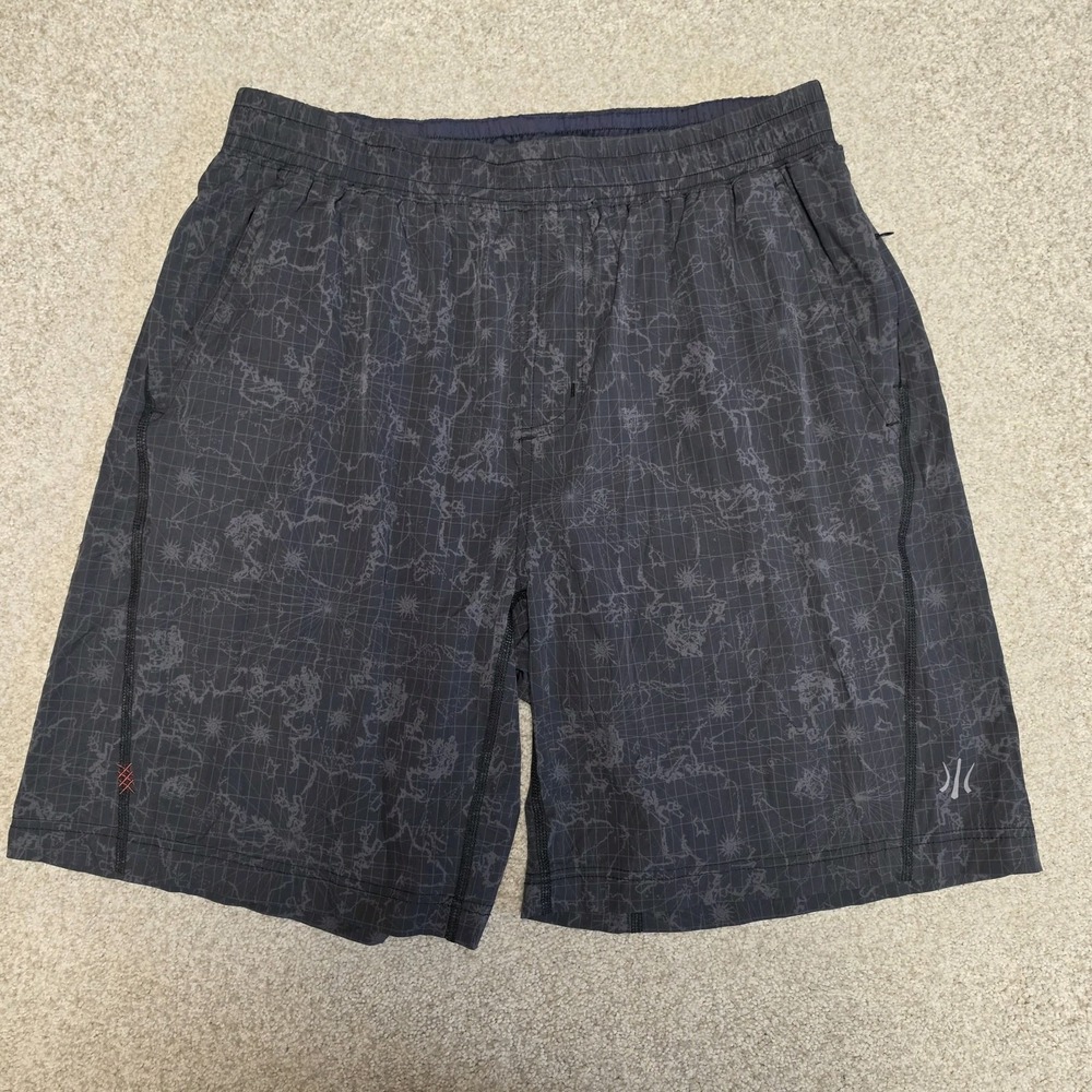 Rhone XL Athletic Training Shorts‎ Gray Map Print Lined Stretch Zip Pocket 7"